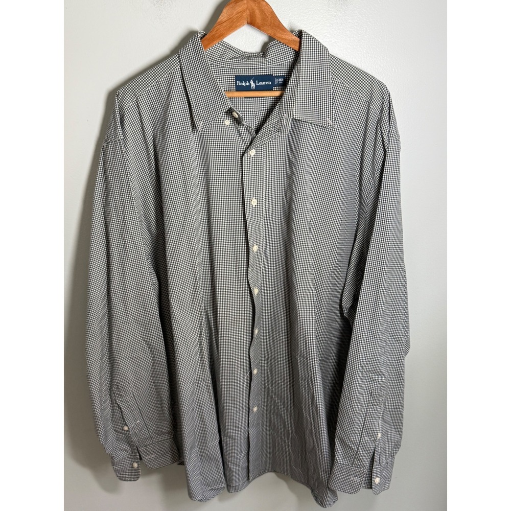 Ralph Lauren Mens 3XB Big Gingham Check Button Down Shirt Navy White Long Sleeve